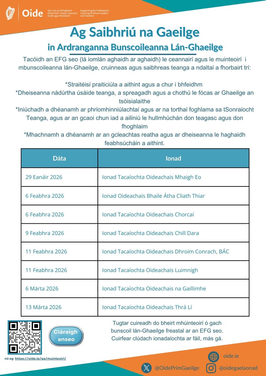 OidePrimGaeilge's tweet photo. Ag Saibhriú na Gaeilge in Ardranganna Bunscoileanna Lán-Ghaeilge-Níl ach cúpla spás ar fáil, cláraigh anois-https://t.co/HM1ttBAmq1 https://t.co/QYWSjIJ12z