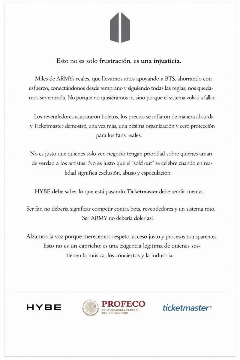 _epyphany's tweet photo. @HYBEOFFICIALtwt  @Profeco @hybe_latam
@Claudiashein

#NoALosRevendedores #NoALaReventa #ARMYNoCompraReventa
#BTS_WORLDTOUR_MEXICOCITY https://t.co/Mbqcm5kOtN