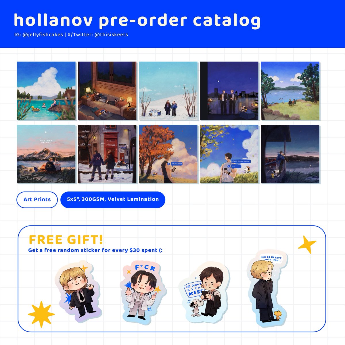 little hollanov tee/calendar/stickers/keychains &amp; postcard print updates! 🏕️ 
—
#heatedrivalry #hollanov #shanehollander #ilyarozanov
