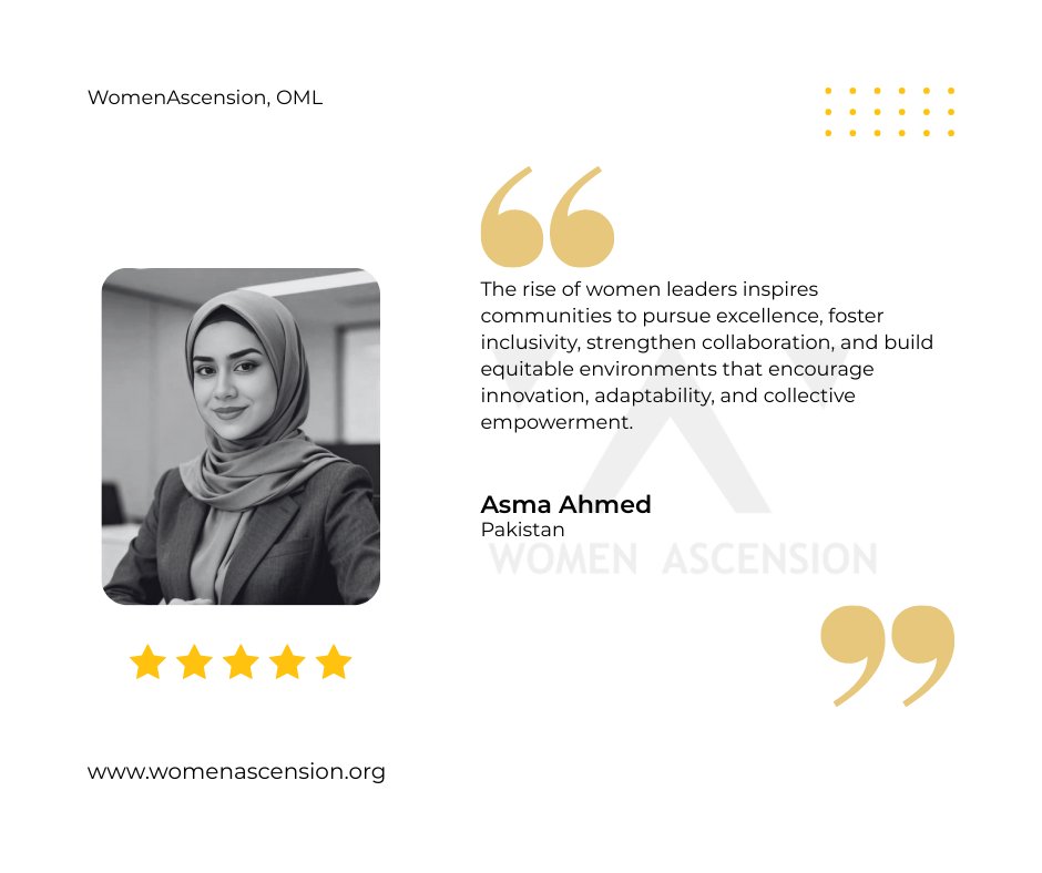 WomenAscension's tweet photo. Empowered & In Power
Asma Ahmed - #Pakistan
Women Ascension: Empowered By In Power
#Women #Empower #InPower #Leadership #WAOML #WomenAscensionLeadership2030 #UnitedForImpact #SDGs #WomenAscension #Global
Designed by: Women Ascension Publishing and Media #WAPM https://t.co/rXsZ66svfZ
