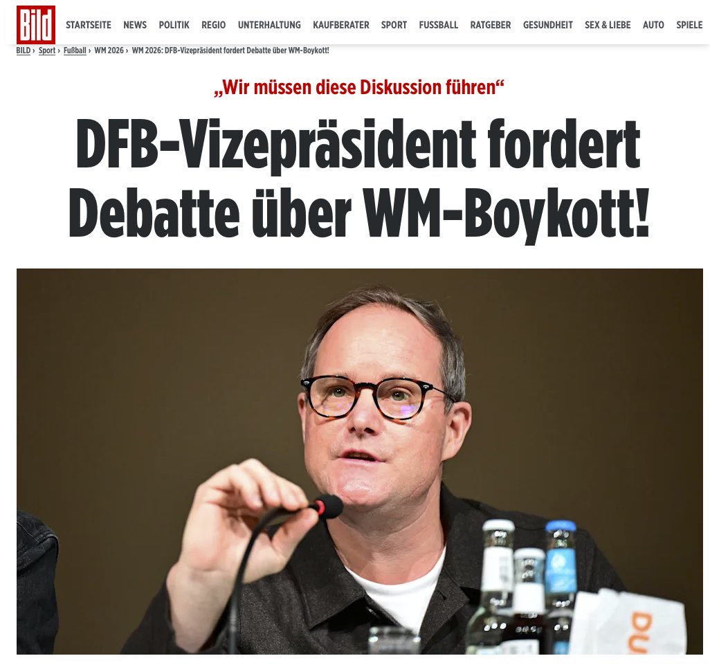 El vicepresidente de la Federación Alemana de Fútbol pide un debate sobre el boicot al Mundial de este año por culpa de Trump.