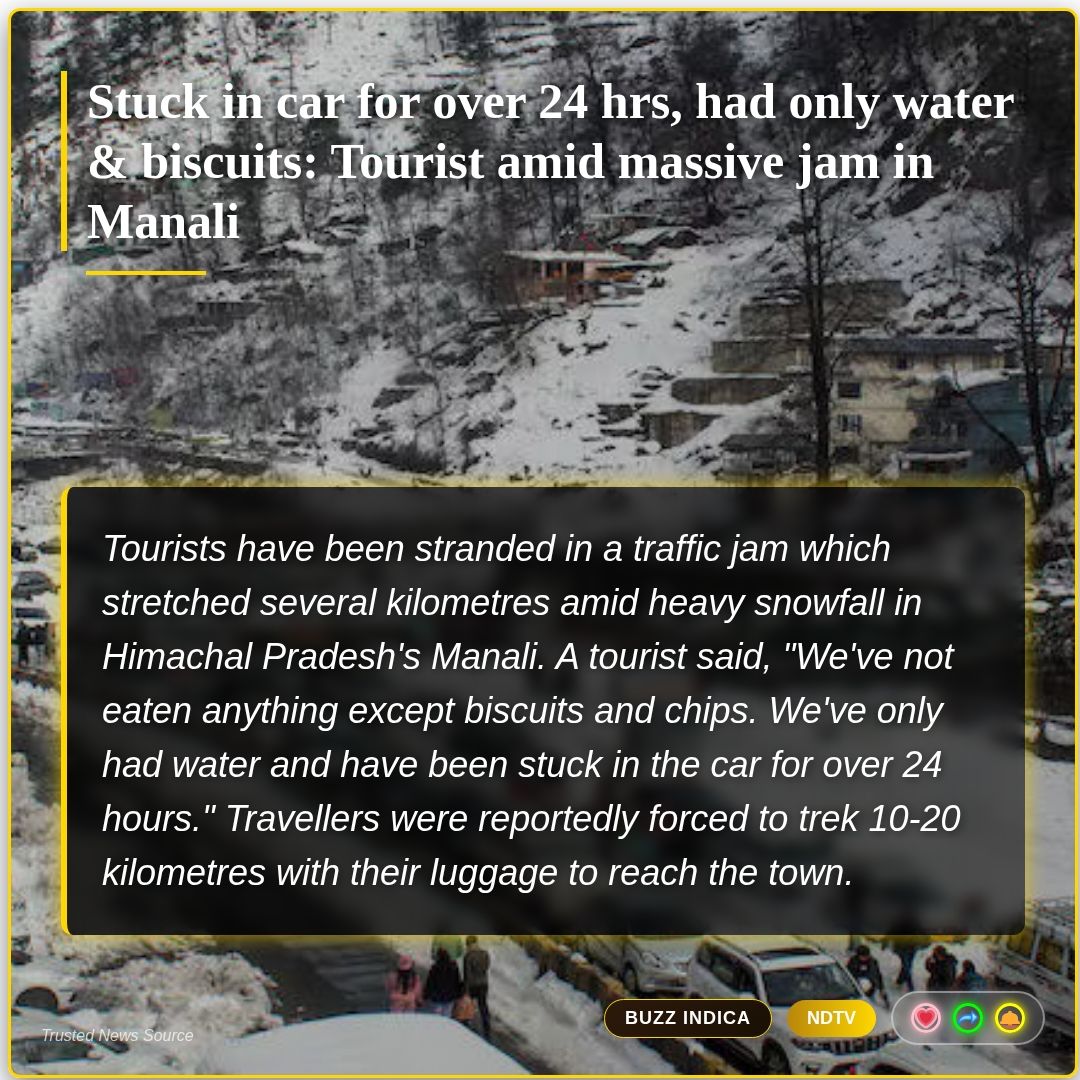 buzz_indica's tweet photo. 🚨 Which state got how many Padma awards in 2026?  

🚨 Used to work 16 hrs daily, survived on Parle-G and water: Vikrant 
#entertainment

🚨 Stuck in car for over 24 hrs, had only water &amp; biscuits: Tourist amid massive jam in Manali 
#national https://t.co/t8ViPZefN3
