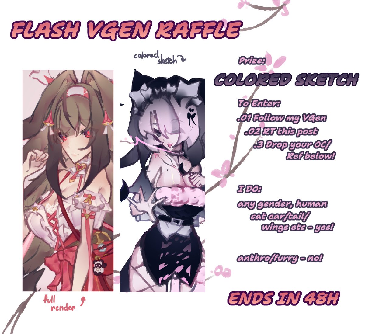 meffroin's tweet photo. 🌸 FLASH VGEN RAFFLE 🌸

1 winner!
Prize:  Colored Sketch 

To Enter:
01. Follow my VGen: https://t.co/JkmRAHSzoJ
 02. RT this post 
  03. Drop your OC/Ref below ~

🪷Ends in 48h!

#artraffle #vgen #vtuber #artgiveaway https://t.co/qyjrS7qMck