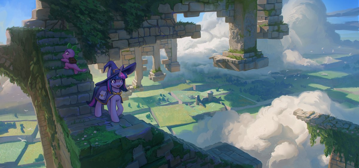 twilight and spike in the sky castle☁️