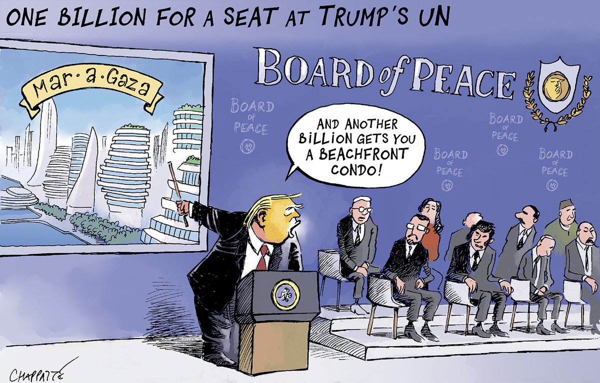 Pat Chappatte <a href="/PatChappatte/">Chappatte Cartoons</a> on #BoardOfPeace #Trump – political cartoon gallery in London original-political-cartoon.com