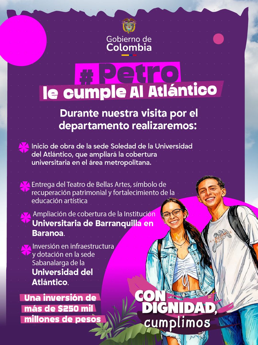 La educación se transforma con obras y oportunidades reales: 

#PetroLeCumpleAlAtlántico con más cobertura universitaria e inversión, para que más jóvenes estudien cerca de casa y con dignidad, fortaleciendo la educación superior pública y construyendo futuro con hechos. 📚✨