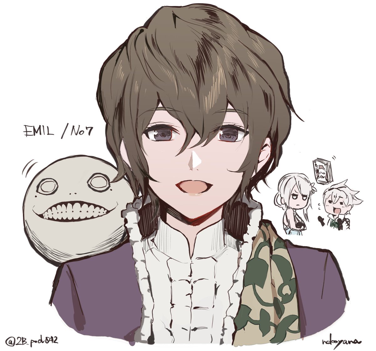 2B_pod042's tweet image. キャラの顔だけ描く①