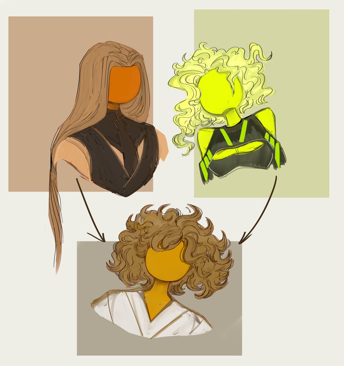 #avm #alanbecker #kingorange #neonyellow #gold 
I tried to draw their hair, I don't think I'll do it in the future, at least not often. At first, I wanted to make them all curly, but in the end, the King has straight hair. But it highlights the similarity of Gold with Neon.