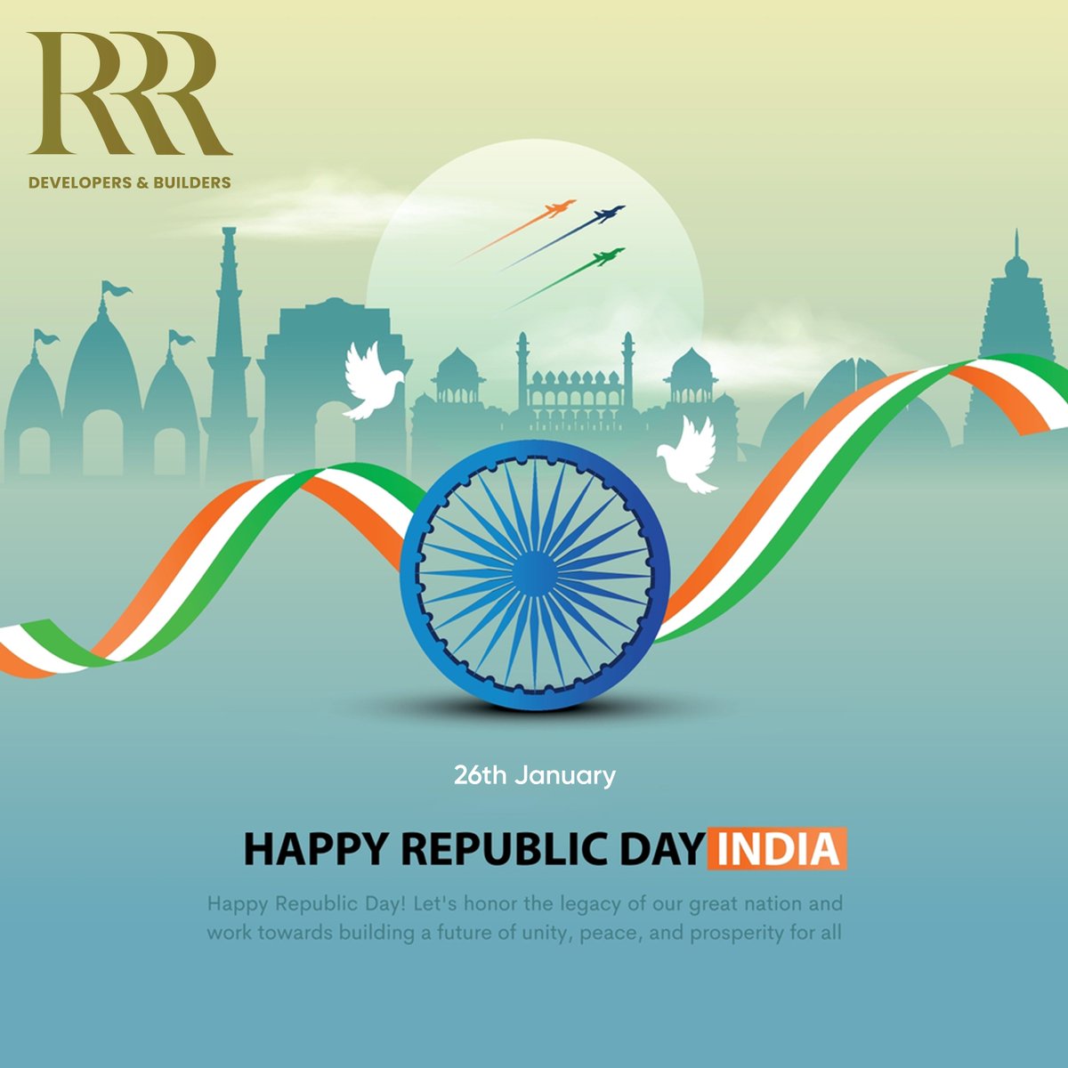 rrr_developers's tweet photo. A great nation is built brick by brick, value by value.
On this Republic Day, we honor India’s progress and our commitment to building spaces that stand for generations.
Happy Republic Day 🇮🇳

#RepublicDay #NationBuilding #ProudToBuild #IndianInfrastructure #26january2026 https://t.co/0uKG2PLAh3