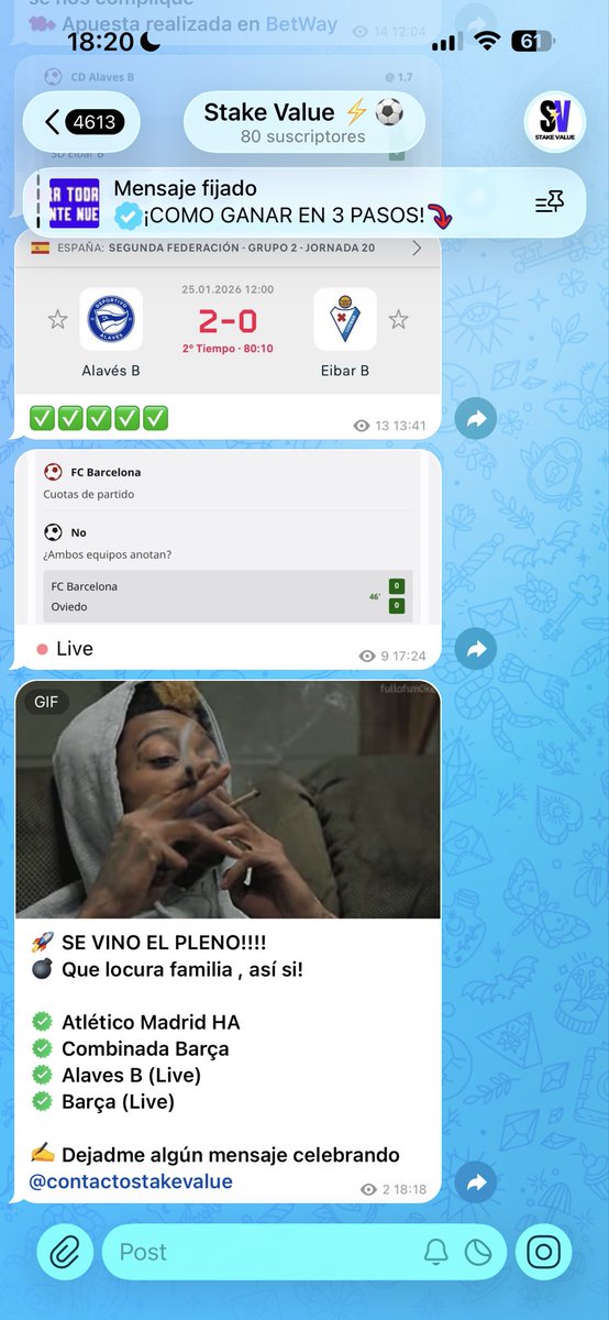 stakevalue's tweet image. 🚀 SE VINO EL PLENO!!!! 
💣 Que locura familia , así si!

✅ Atlético Madrid HA
✅ Combinada Barça
✅ Alaves B (Live)
✅ Barça (Live)

✍️ Dejadme algún mensaje celebrando