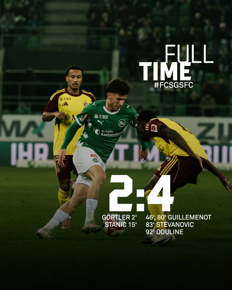 FCSG_1879's tweet photo. Wir verlieren den Auftakt ins neue Fussballjahr gegen den Servette FC mit 2:4. 😕
#FCSG #GrüewissImHerz #FCSGSFC https://t.co/LDbQ2UR0Si