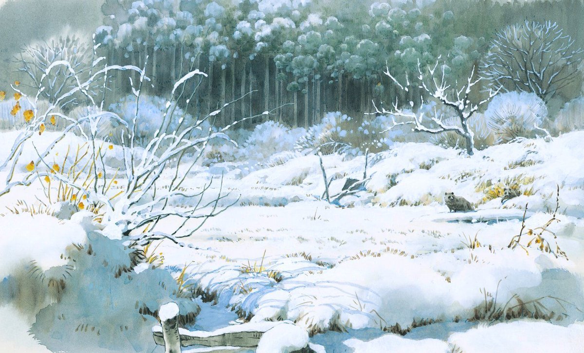 PhotoGhibli's tweet image. Pom Poko (1994) Concept art by Kazuo Oga for Studio Ghibli