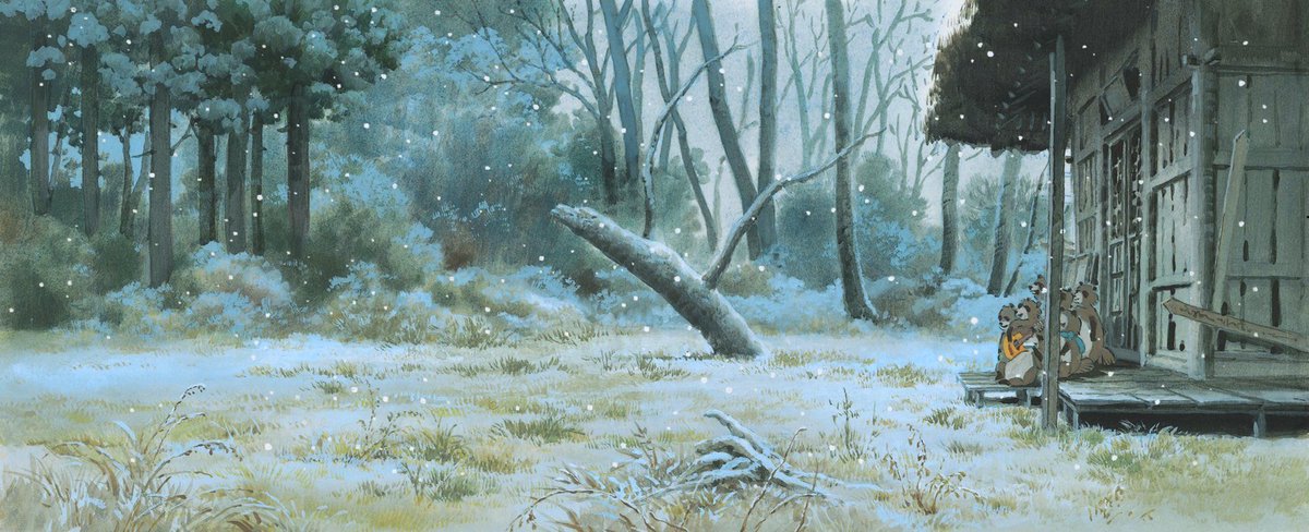 PhotoGhibli's tweet image. Pom Poko (1994) Concept art by Kazuo Oga for Studio Ghibli