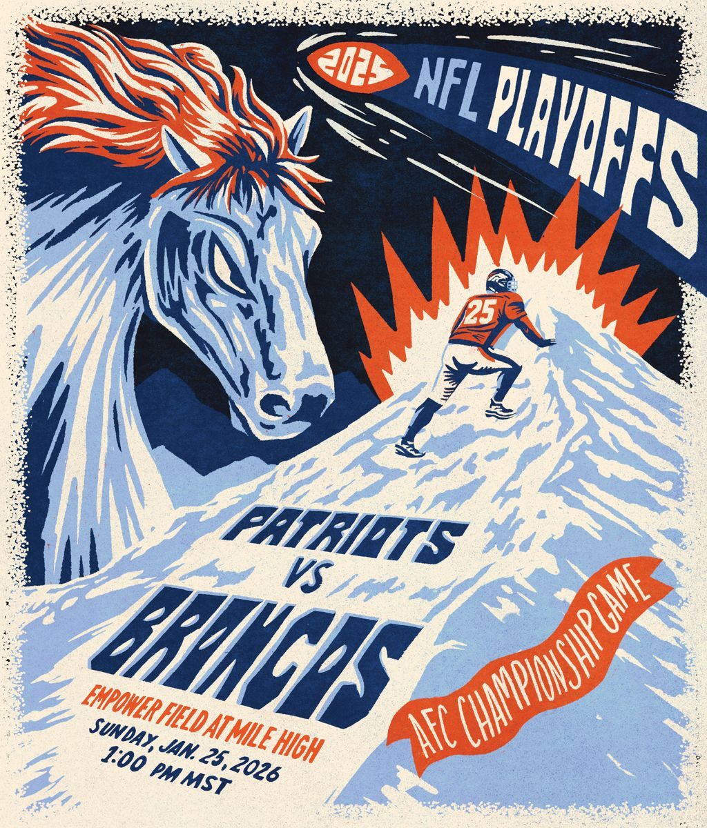 Broncos's tweet image. #ClimbHigher 🏔️

Today's Gameday poster for the AFC Championship Game: