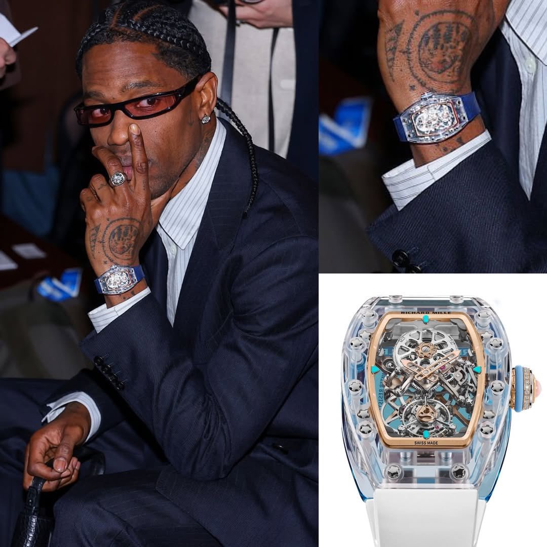 DailyRapFacts's tweet image. Travis Scott wearing a 2 million dollar Richard Mille 💰

There was only 10 of these watches made ⏱️