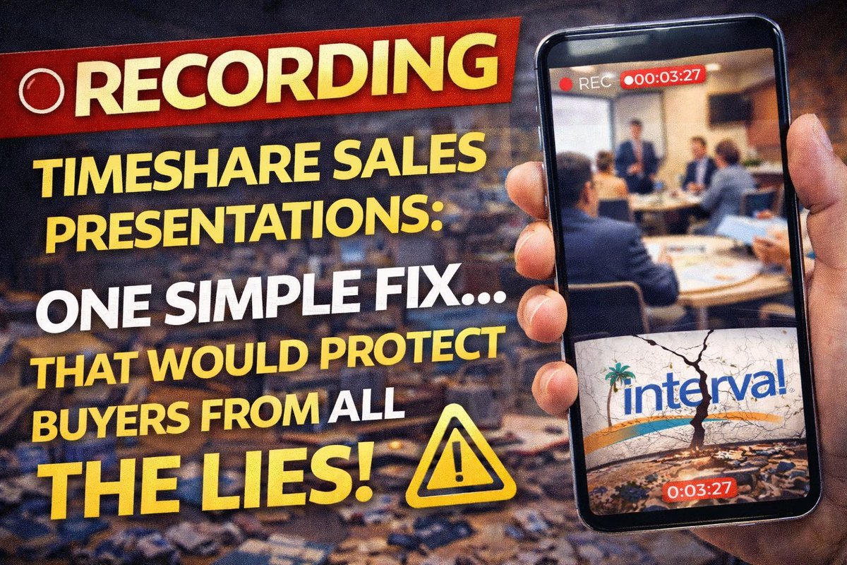 Recording a timeshare sales presentation would clean up the industry overnight!

Demanding your presentation be recorded also works as a great way to speed it up if not prevent it completely!  

youtube.com/shorts/zv_sOF7…
