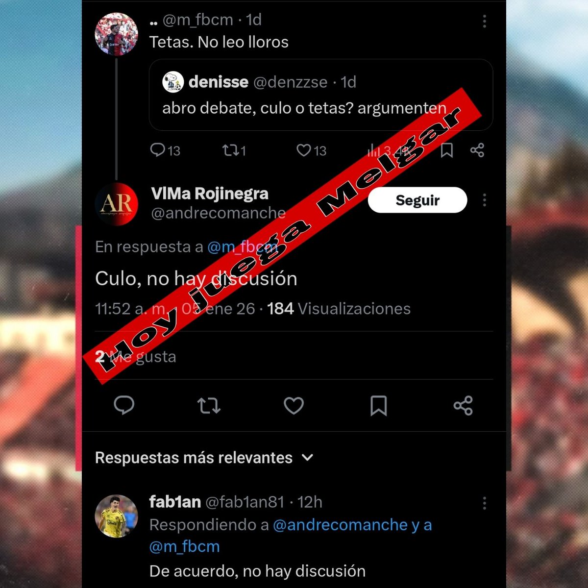 Hoy juega Melgar !!!🔴⚫
Luego de meses sin ver al equipo (porque se mandaron un año de mierda).
Vayan al estadio que el clima está lindo para ver si este año peleamos por algo.