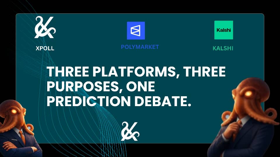 okwunjo96049's tweet photo. 1/
Prediction markets aren’t all the same — and that difference matters.
XPoll, Polymarket, and Kalshi each answer a different kind of question.
Choosing the right one starts with understanding its purpose. 👇
@xpollplatform
@Polymarket
@Kalshi
#PredictionMarkets #PlatformDebate https://t.co/wMhEIEPND0