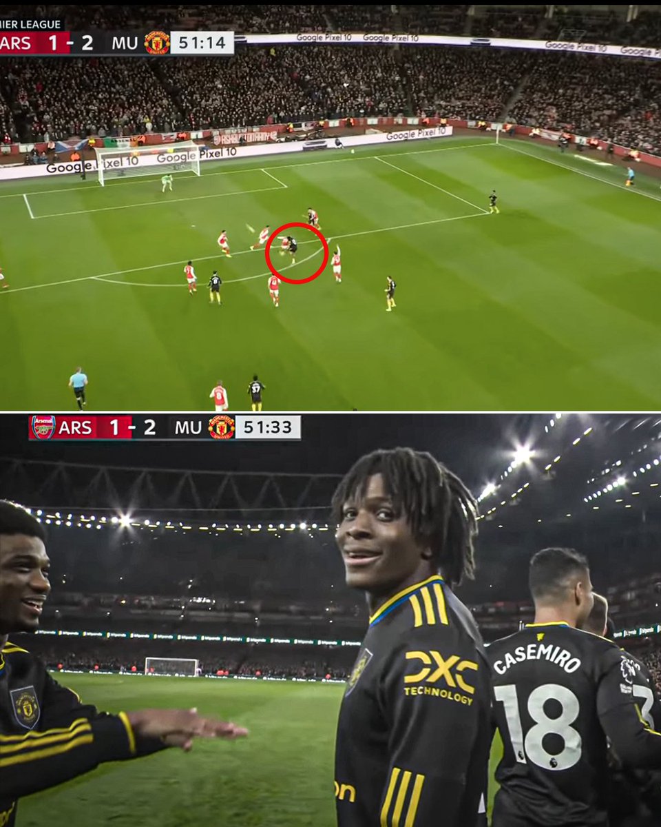 What a goal from Patrick Dorgu to put Manchester United in the lead over Arsenal 