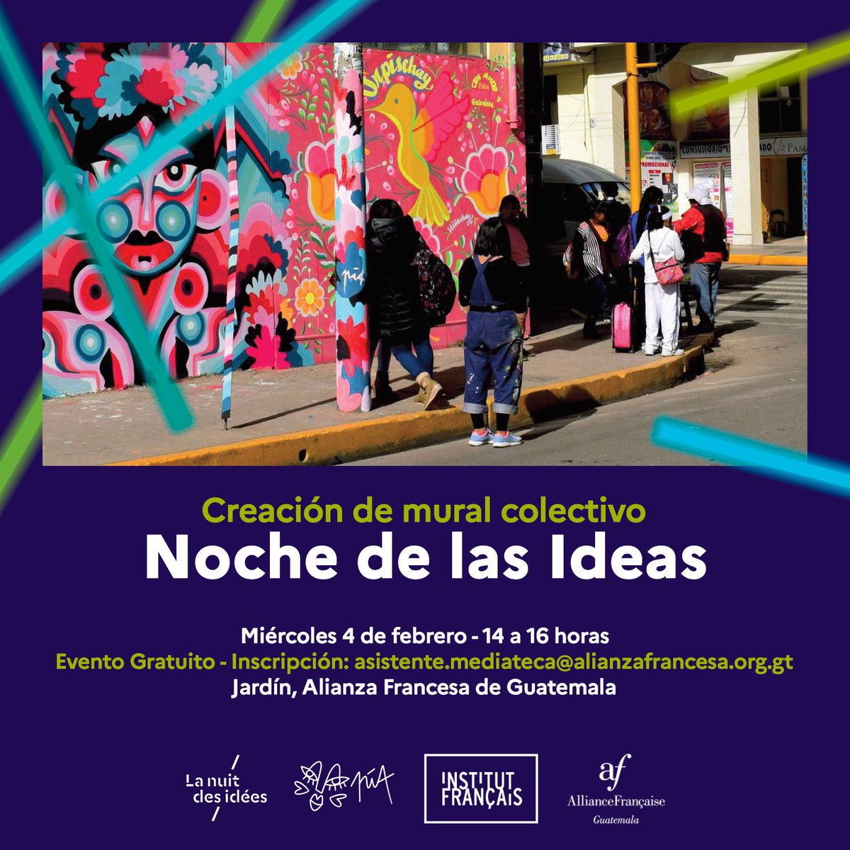 ✨🎨 ¡El arte y pensamiento nos unen! 🧐🗨️ En esta Noche de las Ideas 2026, queremos que seas protagonista en un ambiente de diálogo, creatividad y construcción de un mural colectivo con Pia 🇫🇷🌟👋 

📆 4 de febrero | 14 a 16 horas
🎫 Evento gratuito con nscripción