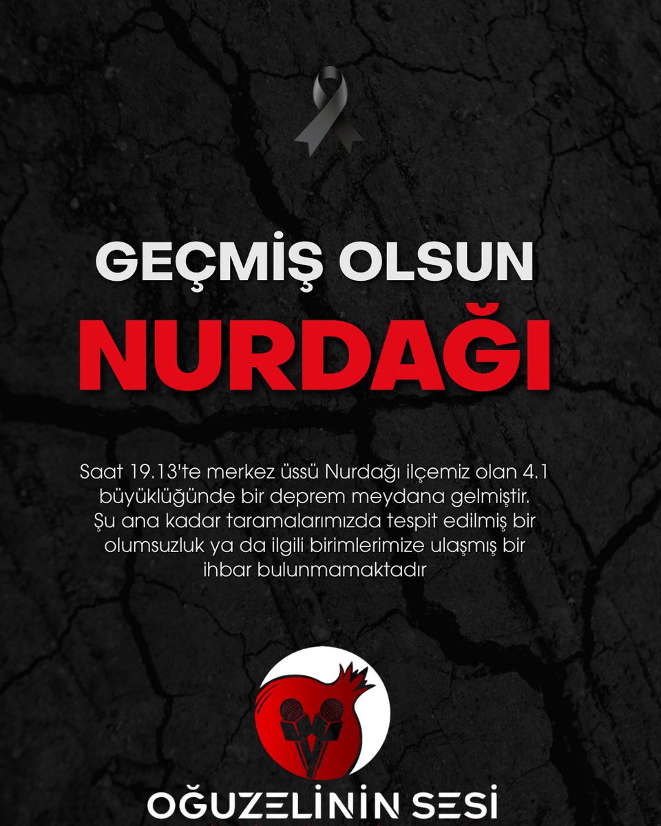 Saat 19.13'te merkez üssü Nurdağı ilçemiz olan 4.1 büyüklüğünde bir deprem meydana gelmiştir.
Şu ana kadar taramalarımızda tespit edilmiş bir olumsuzluk ya da ilgili birimlerimize ulaşmış bir
ihbar bulunmamaktadır
