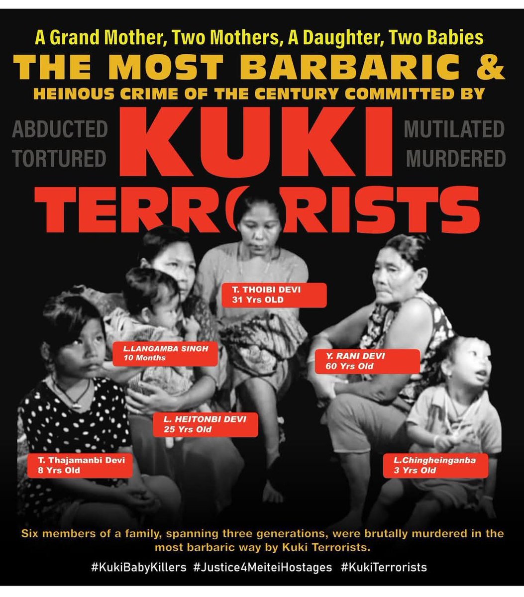 Salute to AC Wilson for eliminating the baby killer Hmar Terrorists.

In the Jiribam Massacre, the terrorists abducted 6 Meitei women &amp; Children including the 10 month old baby, and later murdered them in the most unspeakable barbaric manner and threw their bodies in the river.