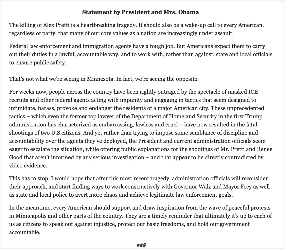 Messages from Obama and Trump today