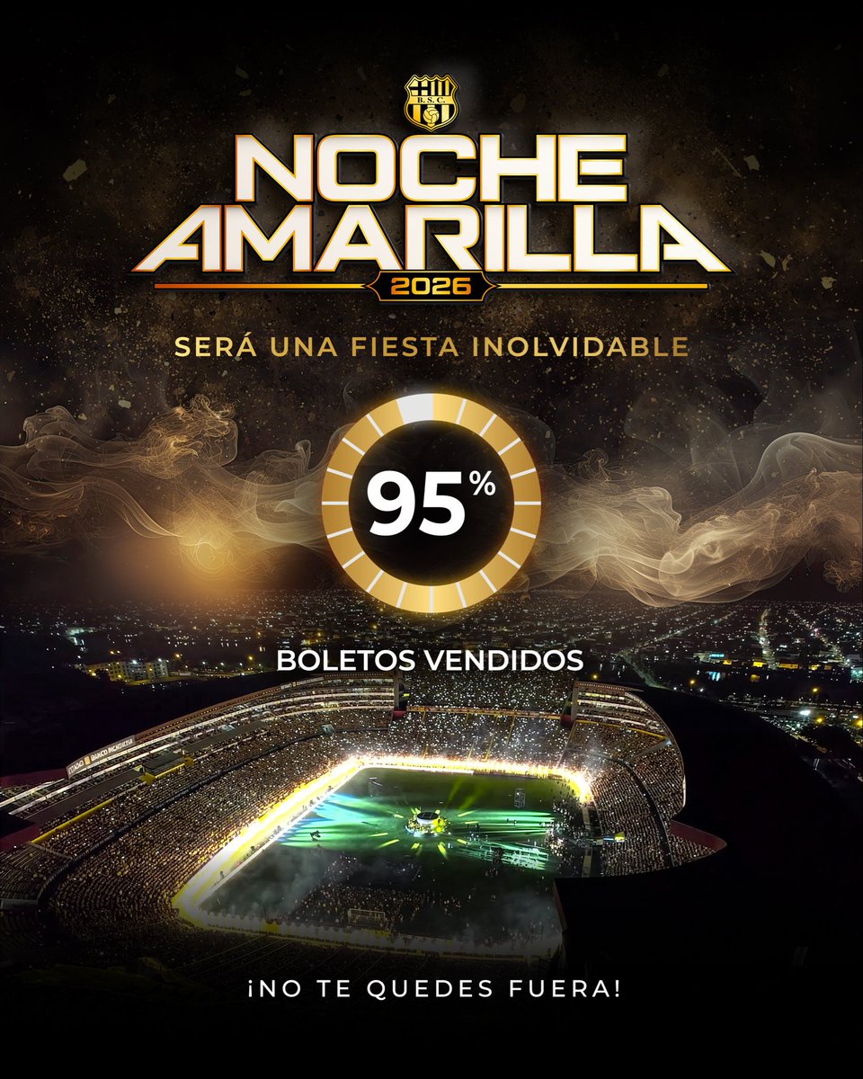 BarcelonaSC's tweet image. Últimas entradas disponibles. 🎟️🎆
95% de aforo alcanzado. 🔥
Nos vemos en nuestra casa. 🏟️💛

#NocheAmarilla 
#BarcelonaMiPasión