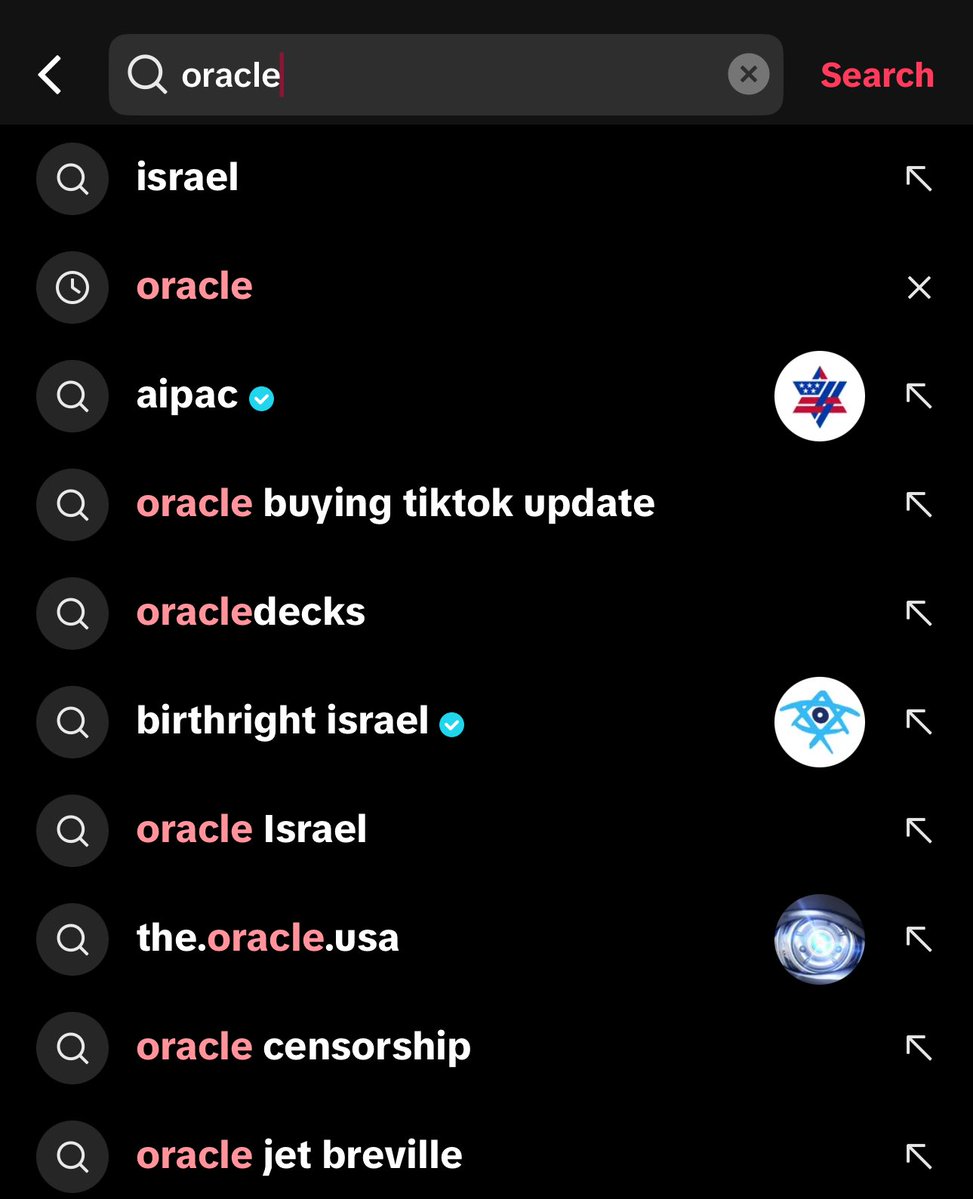 guychristensen_'s tweet image. Users on TikTok are concerned after realizing that looking up Oracle in the search bar turns up Israel first.

AIPAC and Birthright…

Literally, the app is Israel-first now.