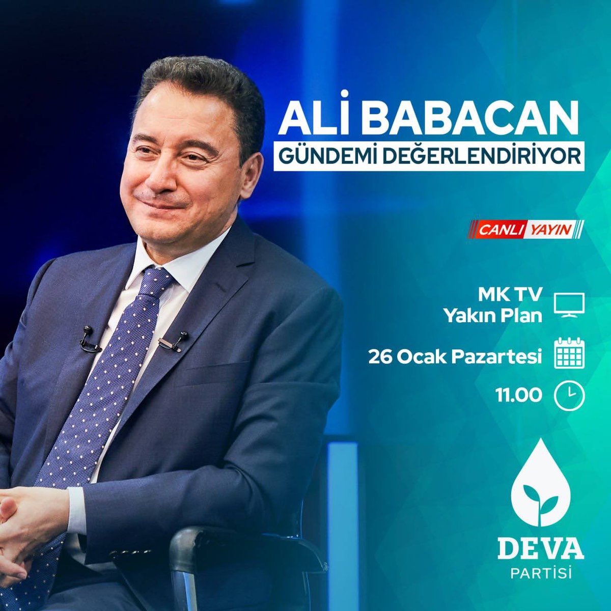 Deva partisi genel Başkanımız sayın Ali Babacan Yarın saat 11.00'de MK TV'de Gizem Fidan ile “Yakın Plan” programında gündemi değerlendireceği.<a href="/devapartisi/">DEVA Partisi</a> <a href="/alibabacan/">Ali Babacan</a> <a href="/avidrissahin/">Av. İdris Şahin</a> <a href="/emin_ekmen/">Mehmet Emin Ekmen</a>  <a href="/KaracaSeyit/">Dr.Seyit Karaca</a> <a href="/hasankaraltr/">Hasan Karal</a> <a href="/Kerimoglukadir1/">Kadir Kerimoglu</a> <a href="/DmSeydo/">SEYDO DEM</a> <a href="/DerikDeva/">DEVA PARTİSİ DERİK iLÇE BAŞKANLIĞI RESMİ HESABI</a>