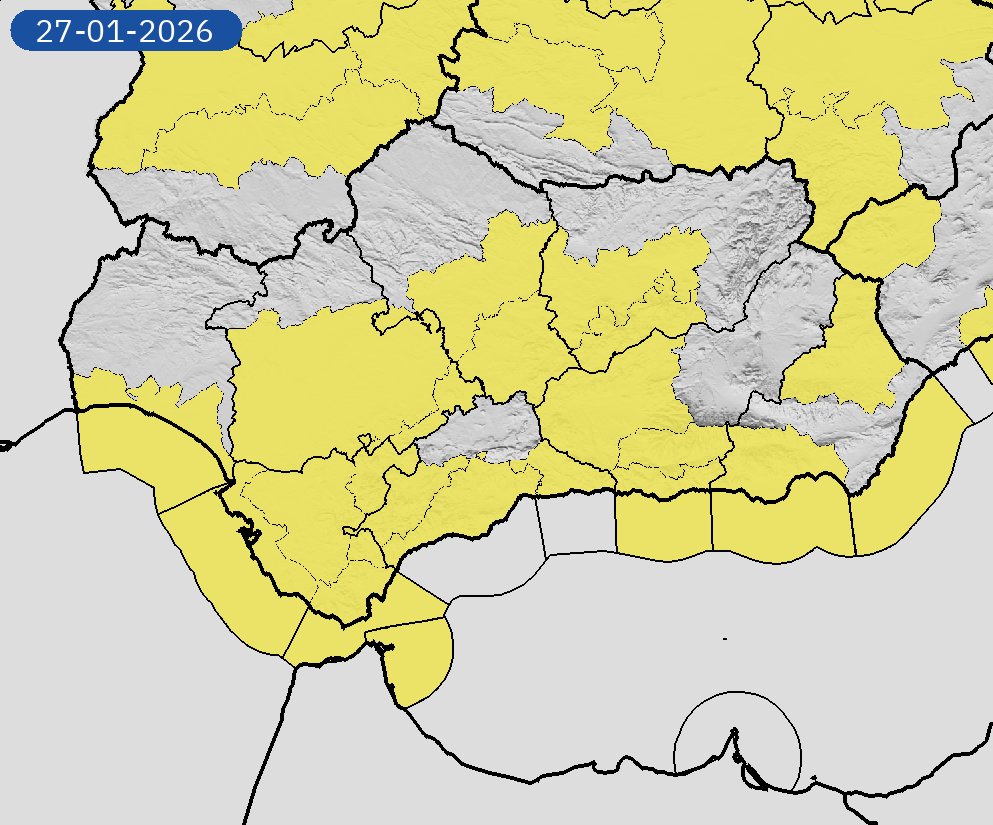 25/01 19:12 AVISOS PASADO MAÑANA | Andalucía: vientos, lluvias y costeros. Nivel máximo de aviso: amarillo.
Actualizaciones en aemet.es/es/eltiempo/pr…