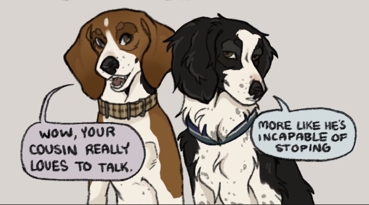 Springer spaniel Mike and his annoying younger border collie cousin Richie. 
#mikewheeler #richietozier #reddie #byler