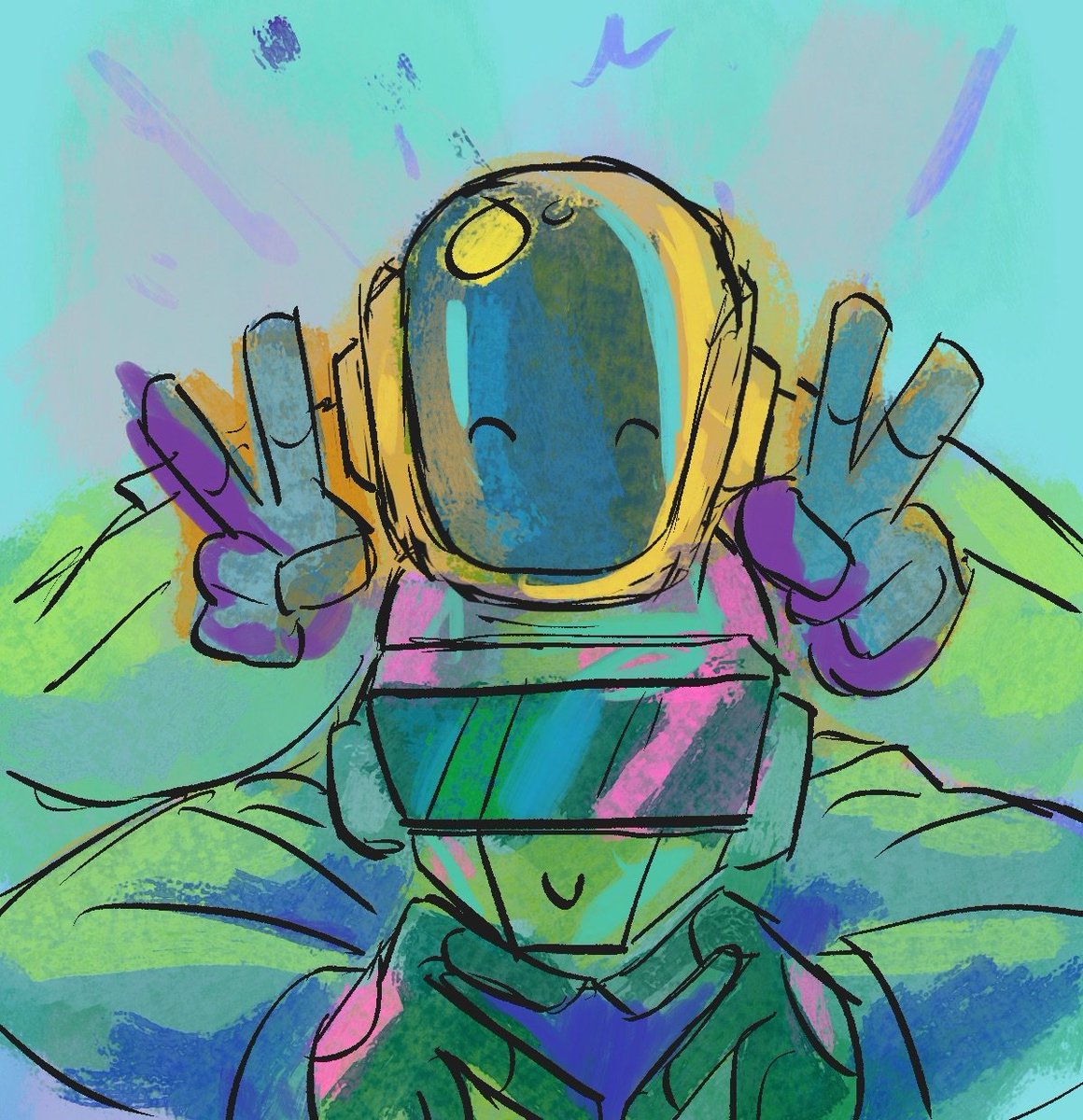 If anyone's curious this was the sketch I did at a cafe that gave me the idea to just mess with the colors!