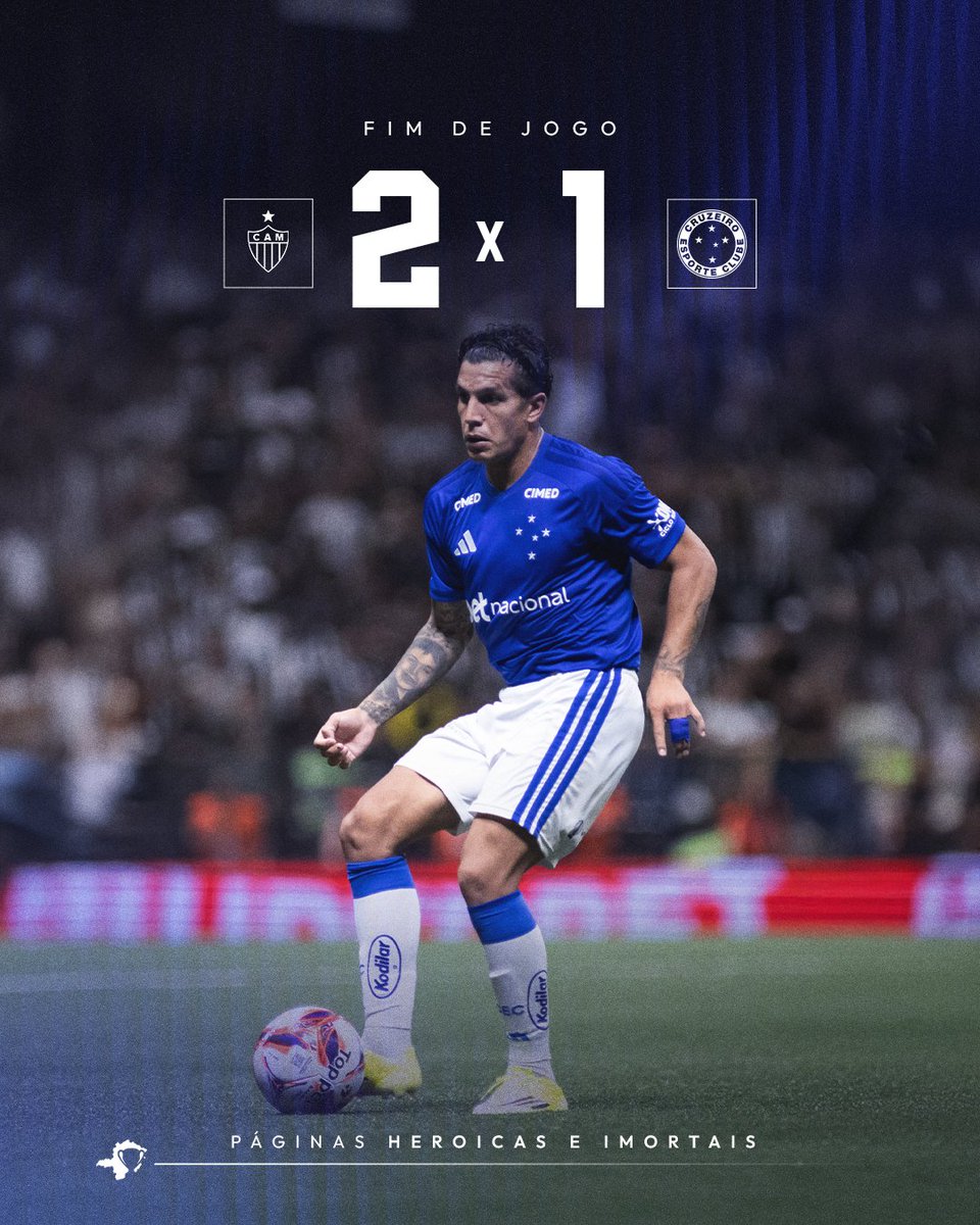 Cruzeiro's tweet photo. 🕘 Fim de jogo.

🔷 #CAMxCRU | 2-1 | #GrandeCampeão https://t.co/NBMmdqX0g1