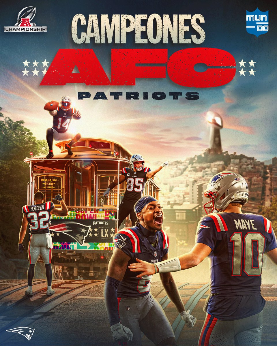 MundoNFL's tweet photo. ¡CAMPEONES DE LA AFC Y LOS PATRIOTS TIENEN SU BOLETO AL SUPER BOWL LX! 🏆🎫🔜

#MundoNFL | #NEPats https://t.co/leD2CCg1H2