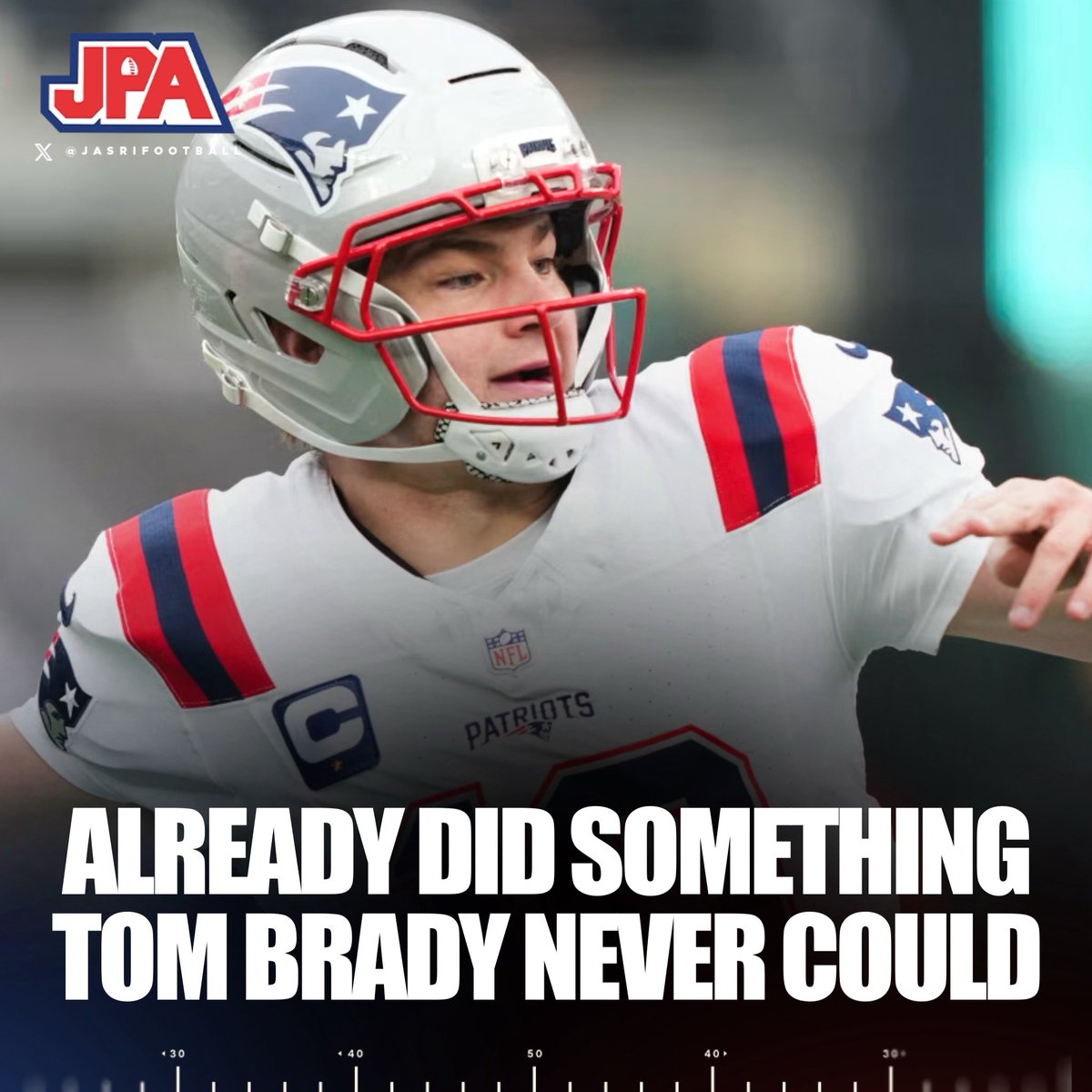 jasrifootball's tweet photo. 𝗧𝗥𝗘𝗡𝗗𝗜𝗡𝗚: In Tom Brady’s entire career, he went 0-3 in playoff games in Denver.

Drake Maye just beat them in the playoffs on his first try.

🤯🤯🤯 https://t.co/Vchq1xICG3