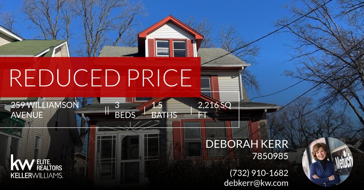 TheKerrTeam's tweet photo. 📍 Reduced Price 📍 This recently reduced home at 259 Williamson Avenue in Hillside won't last long, so, don't wait to set up a showing! Reach out here or at (732) 910-1682 for more information!

Contact me today!
Deborah Kerr
... https://t.co/gccuu3vkSf https://t.co/umP9Ej8xVX