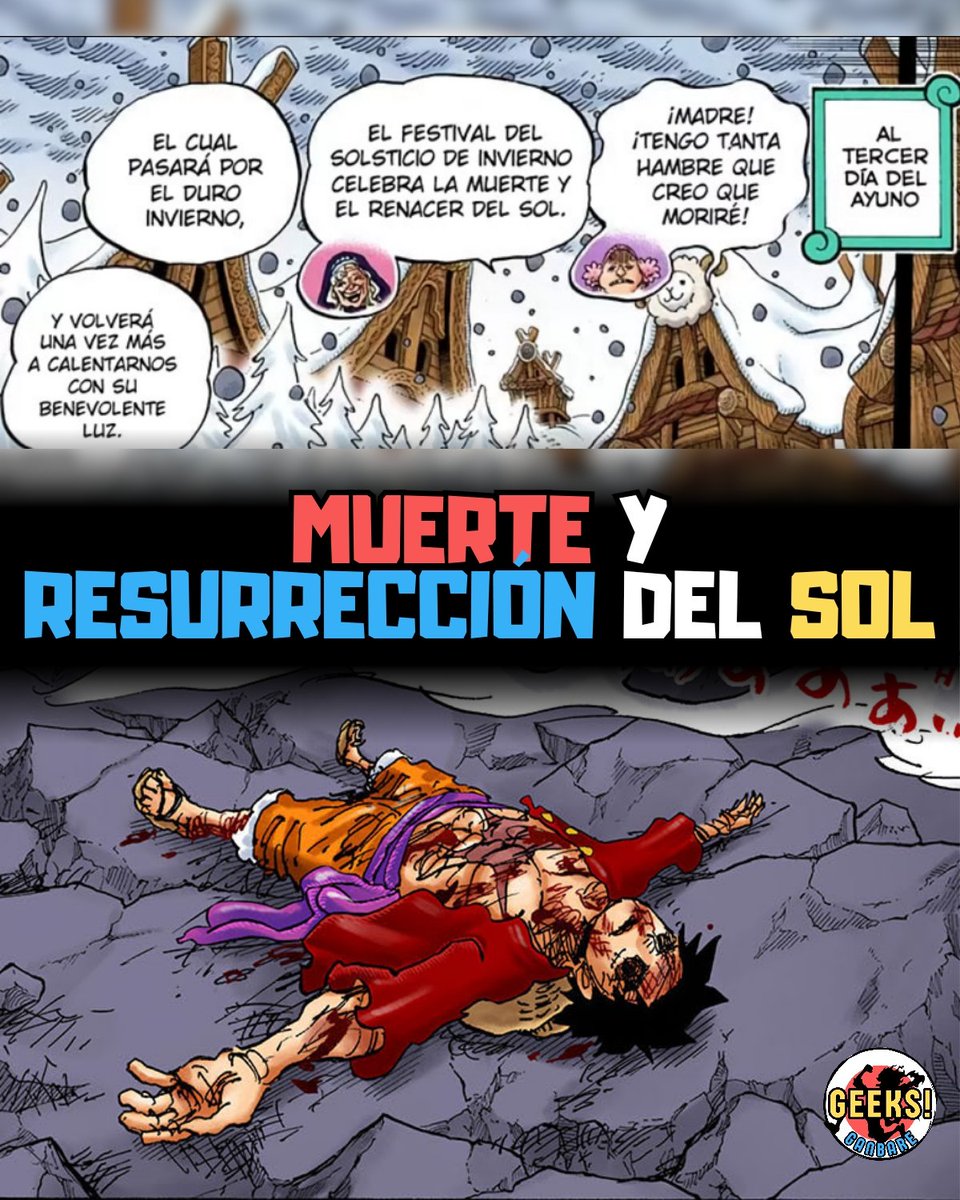 🌞 En el capítulo 866 vemos como en Elbaph se celebra un festival durante el solsticio de invierno, con el propósito de honrar la muerte y resurrección del sol.

Curiosamente, más adelante en la historia, se dice que Luffy murió, justo antes de despertar los poderes de Nika, el
