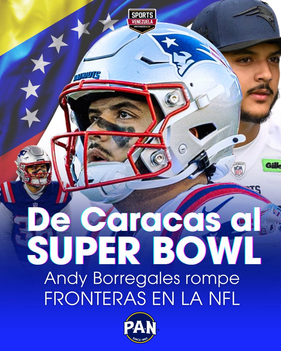 SportsVene's tweet photo. Andy Borregales campeón de la Conferencia Americana

Se convierte en el primer venezolano en disputar el partido más importante del fútbol americano: el Super Bowl LX 🇻🇪🏈

Ahora, espera rival, que saldrá del duelo entre Los Angeles Rams y Seattle Seahawks. https://t.co/hxB8zzWi7W