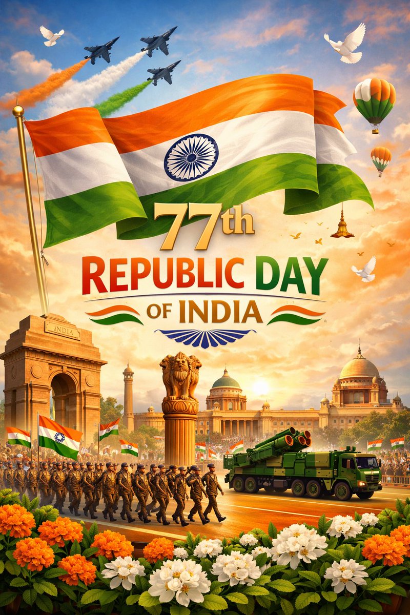 समस्त देशवासियों को गणतंत्र दिवस की अनन्तानन्त मङ्गलमय शुभकामनाएं व बधाईयां...
 🇮🇳🇮🇳🇮🇳🇮🇳🇮🇳🇮🇳🇮🇳🇮🇳🇮🇳🇮🇳🇮🇳
               जय हिन्द, जय भारत
                    वन्दे मातरम्....