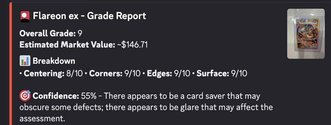 PokemonRestockr's tweet photo. We just added an AI Pokémon card grader to our Pokemon discord!

👇Check your raw cards before grading👇

 https://t.co/DHlikWJm0L

#PokemonTCG #Pokemon https://t.co/GjSxienQgM