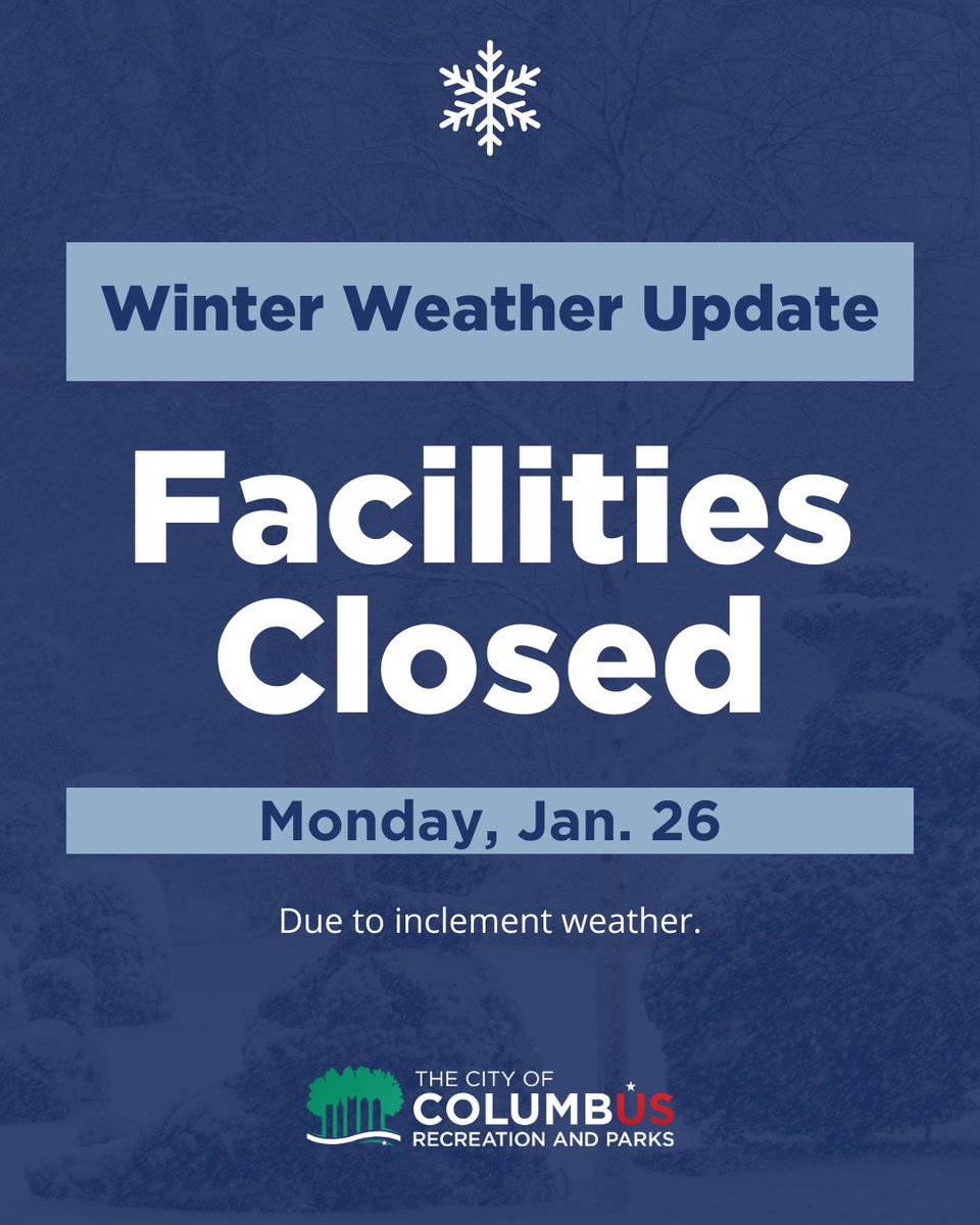 🚨Due to a Level 3 snow emergency, all centers and facilities, including warming centers, will be closed and all programming is canceled on Monday, Jan. 26. We will share reopening information as soon as weather conditions permit. ❄️