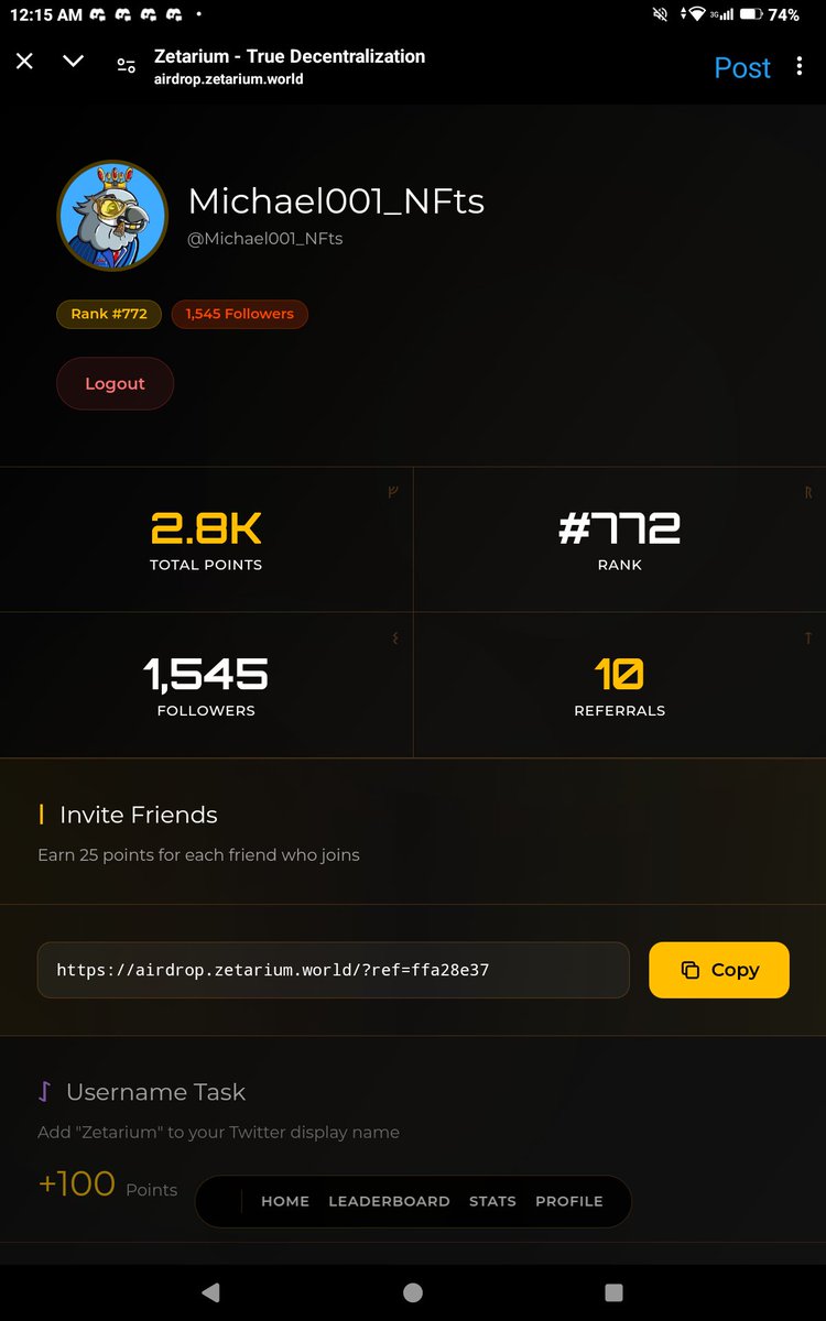 Try to complete your daily onchain tasks <a href="/Zetarium_/">Zetarium</a> 

We have less than 23 days now ... 

Work with me , I still want to achieve top 500.
Join here : airdrop.zetarium.world/?ref=ffa28e37

Let's connect 🤝

Everything is better  <a href="/BNBCHAIN/">BNB Chain</a>  &amp; <a href="/cz_binance/">CZ 🔶 BNB</a>  chain 💥