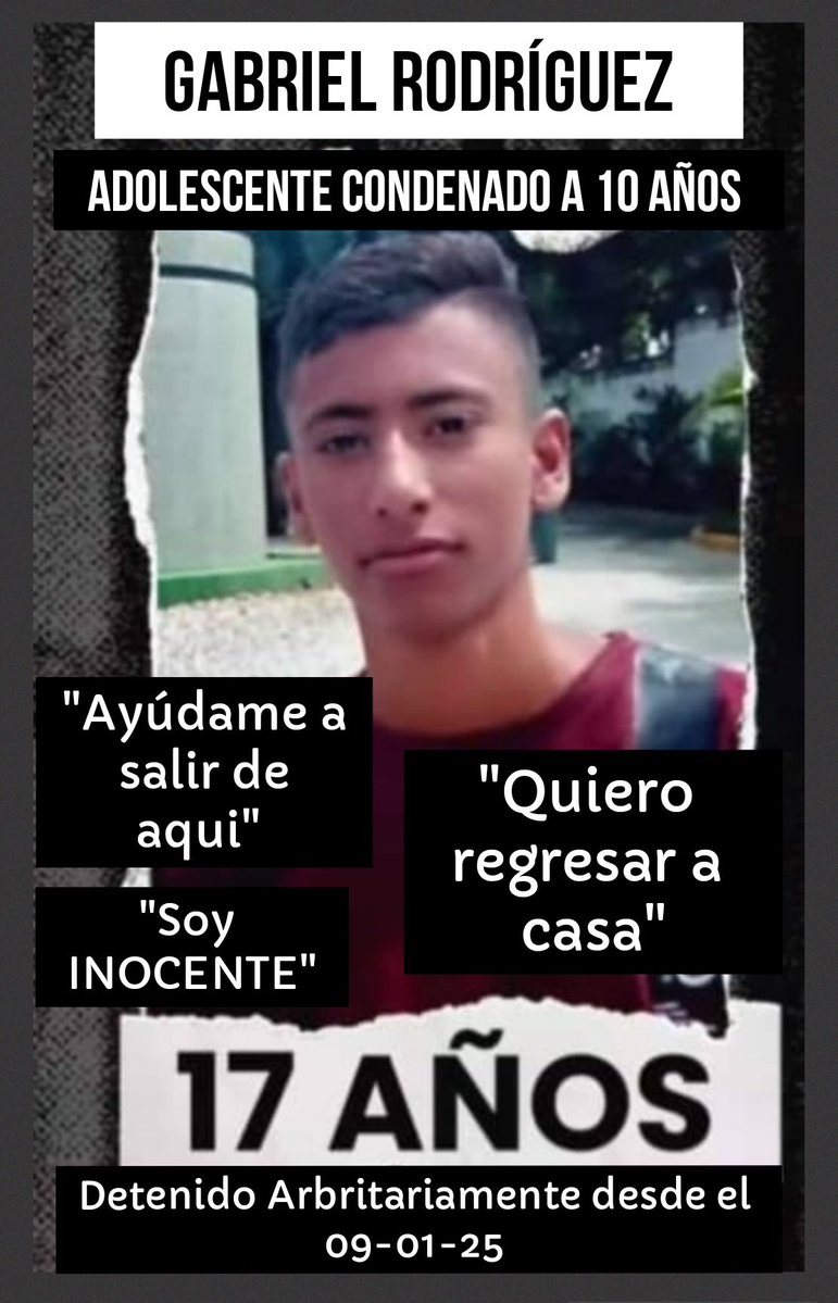 Exigimos la LIBERTAD del ADOLESCENTE GABRIEL RODRÍGUEZ MÉNDEZ.. Sigue detenido en la cárcel para menores de Barquisimeto Lara.. "Ayudennos ALZAR la voz por el CALLAR NOS HACE CÓMPLICES" ..PROHIBIDO OLVIDAR. LIBERTAD para Todos Los PRESOS POLITICOS <a href="/zulimadelvalle/">zulima del valle Quiñones</a> <a href="/marygoicetty/">Mary Carmen Goicetti</a>