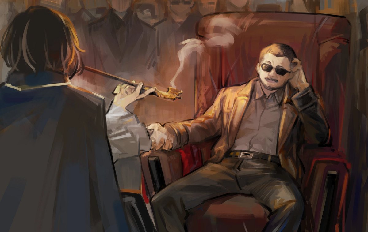 Most men from District 14 we have seen are absolute BRICKS. There's a lesser-known exception from Distortion Detective:

Zhang Lei, representative of the Don Gui Office. Grade 2 Fixer, hired as backstreets bodyguards to protect Moses from Vespa

He's a father. Art by <a href="/NishikujiC/">西九時 in ラ・マンチャランド</a>