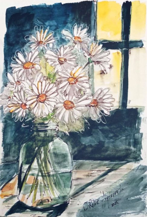 Art of the Day! ""Daisies by the Window"". Buy at: ArtPal.com/gouwspetro?i=1…