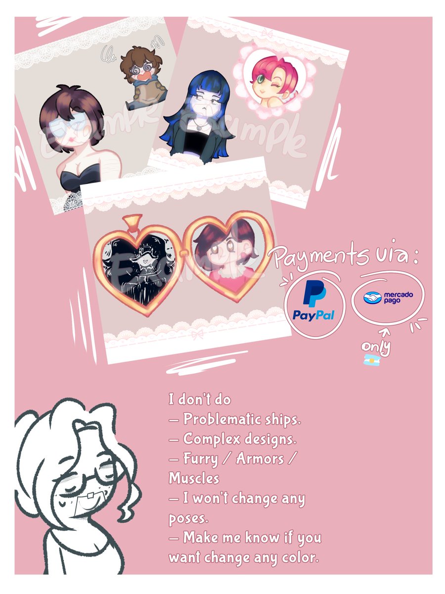 ✨💌YCH COMMISIONS💌✨

— Contact me via DM or Discord if you're interested or have any question. 💕

#commisionsopen #comisionesabiertas