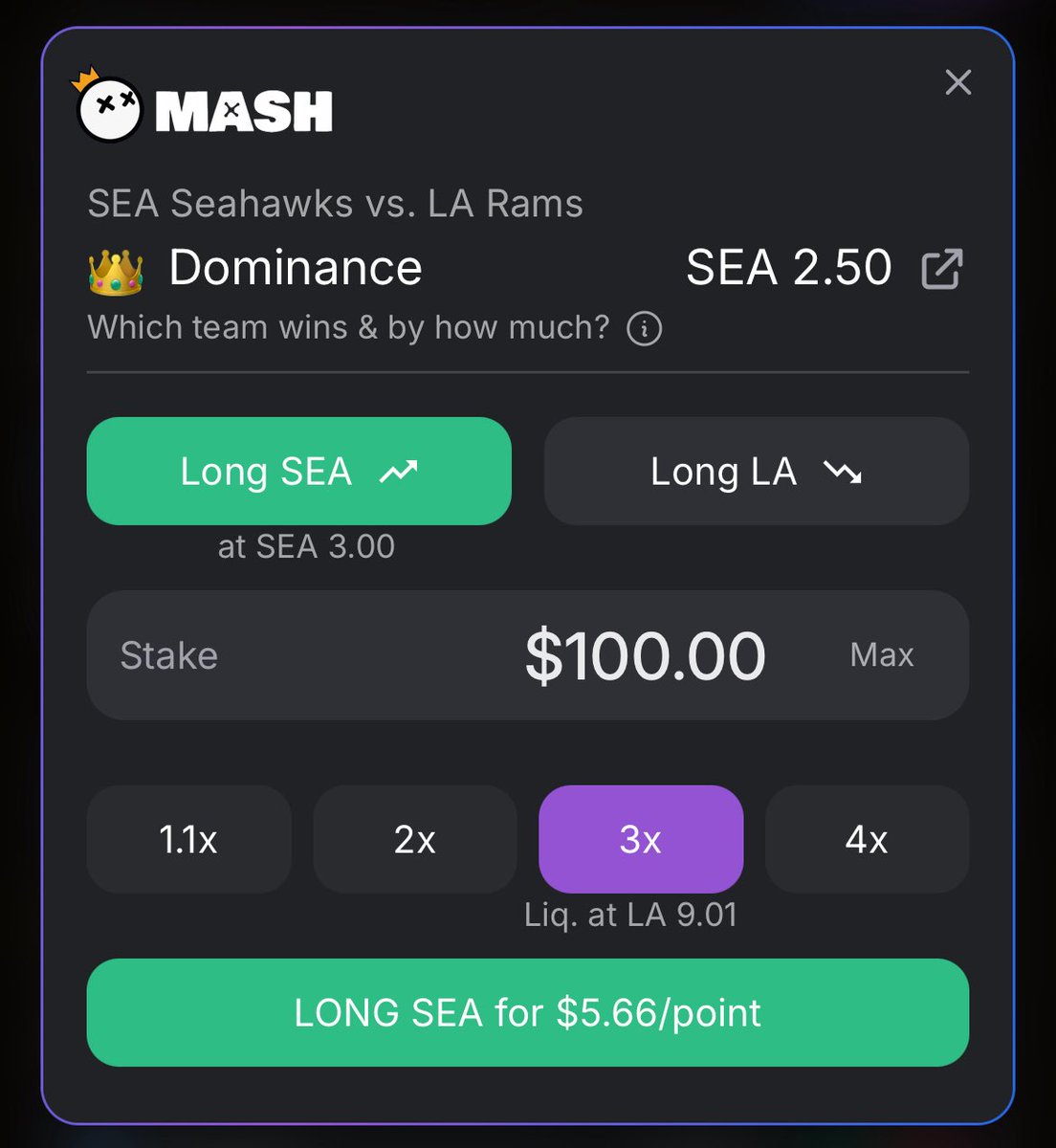 Long the seahawks on <a href="/mashdotfun/">mash.fun</a> 

their logo looks cooler and LA is gay. 

mash.fun/?r=iltt