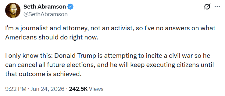 maddenifico's tweet image. I wish Seth Abramson was wrong, but I don't think he is. The pedophile führer seems hellbent on MURDERING as many Americans as he can until he instigates a Civil War, which would allow him to cancel the 2026 midterm elections. This would be the Trump's Reichstag moment. 😳👇
