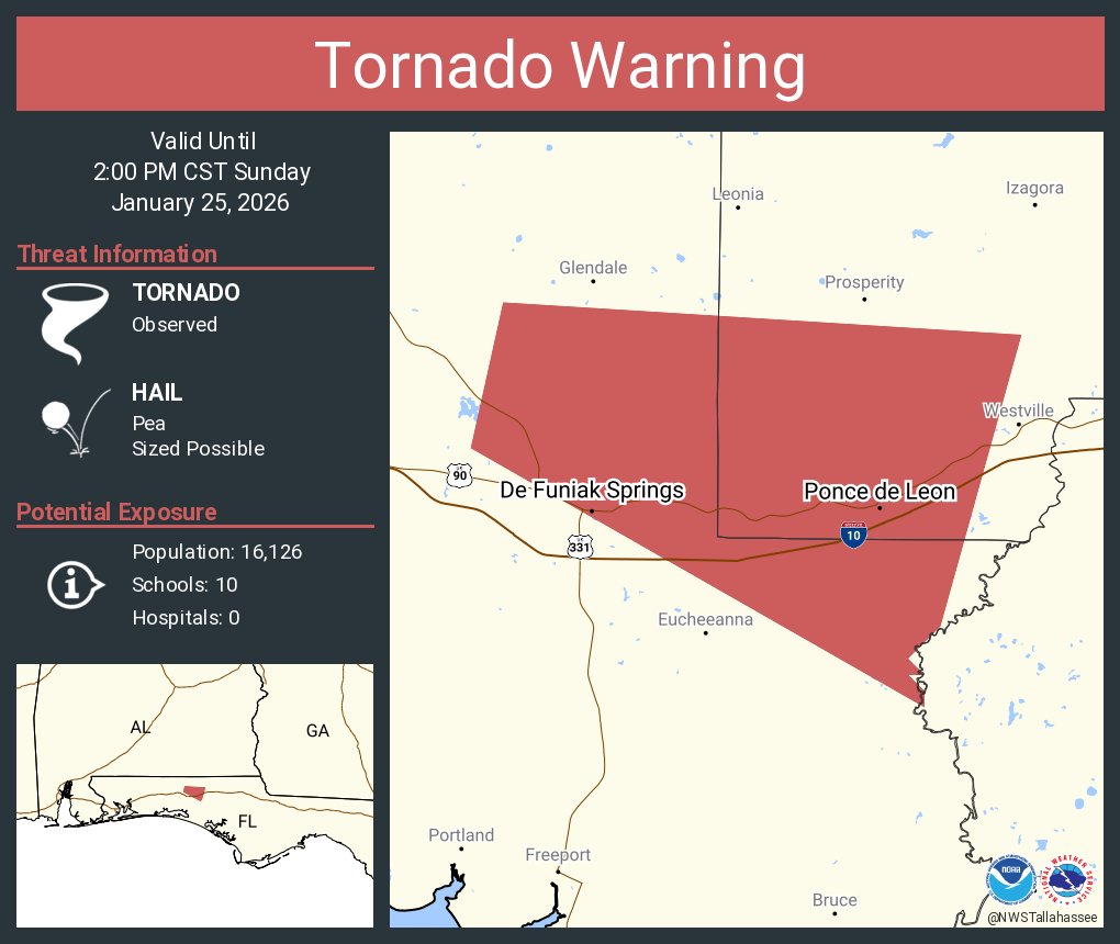 Tornado Warning continues for De Funiak Springs FL and Ponce de